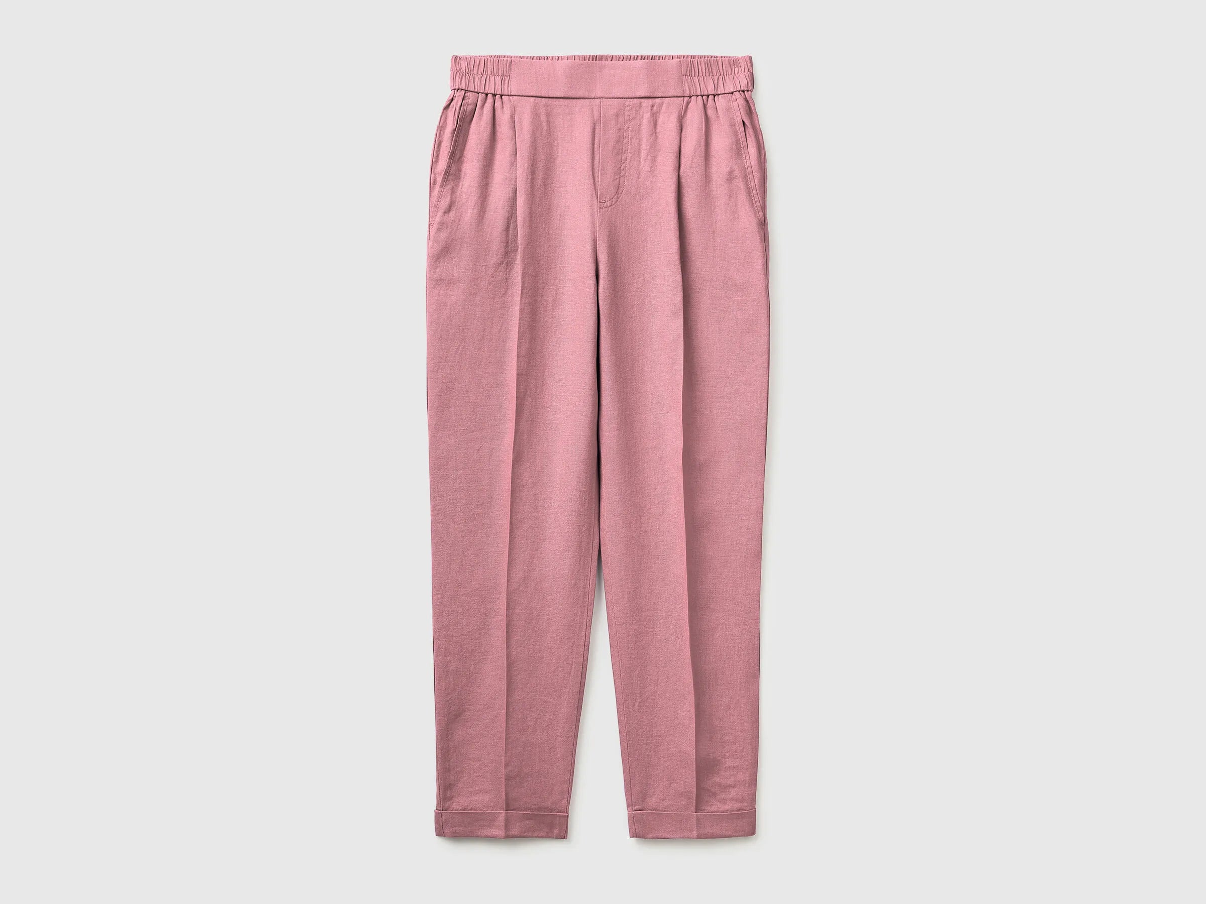 Benetton Pink Women 100% Linen Cigarette Trousers SKU: 4AGHDF079_0K3 Image 01