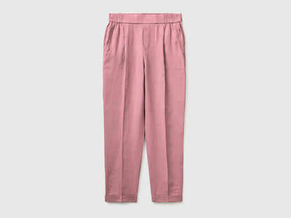 Benetton Pink Women 100% Linen Cigarette Trousers SKU: 4AGHDF079_0K3 Image 01