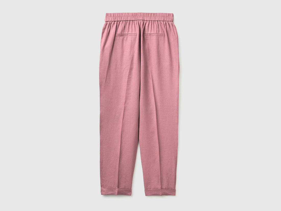 Benetton Pink Women 100% Linen Cigarette Trousers SKU: 4AGHDF079_0K3 Image 02