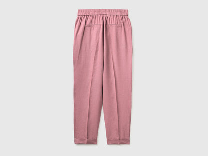 Benetton Pink Women 100% Linen Cigarette Trousers SKU: 4AGHDF079_0K3 Image 02