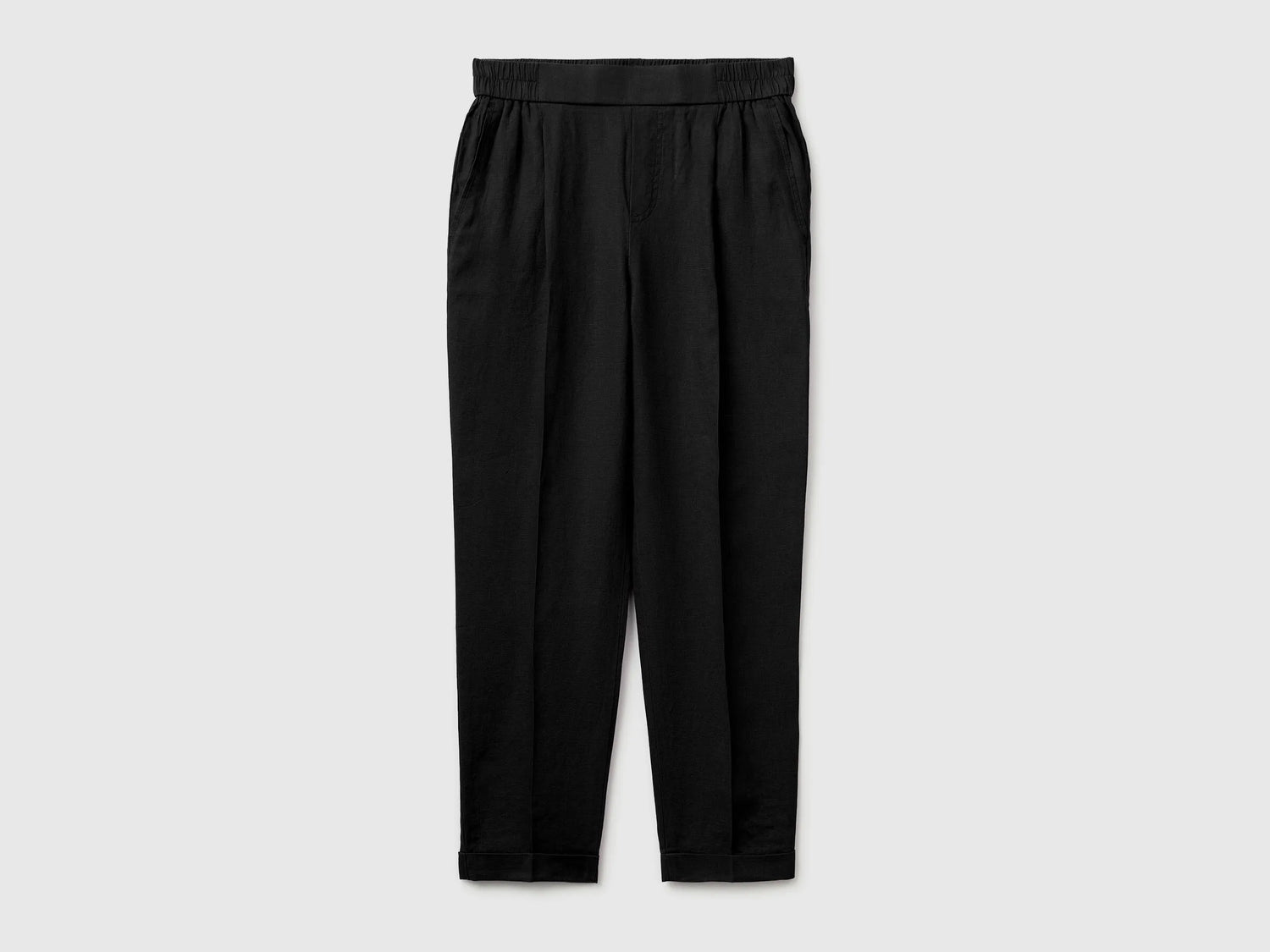 Benetton Black Women 100% Linen Cigarette Trousers SKU: 4AGHDF079_100 Image 01