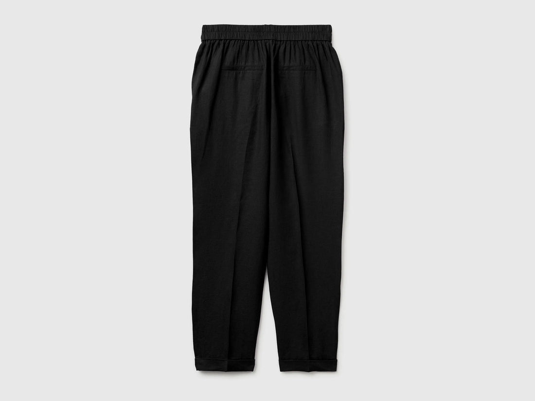Benetton Black Women 100% Linen Cigarette Trousers SKU: 4AGHDF079_100 Image 02