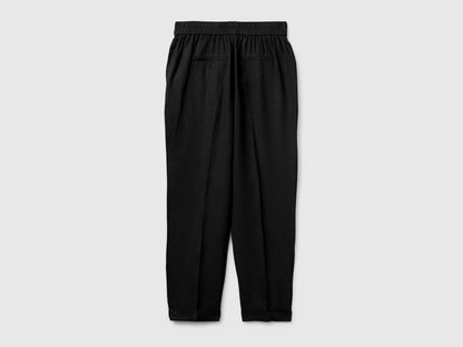 Benetton Black Women 100% Linen Cigarette Trousers SKU: 4AGHDF079_100 Image 02