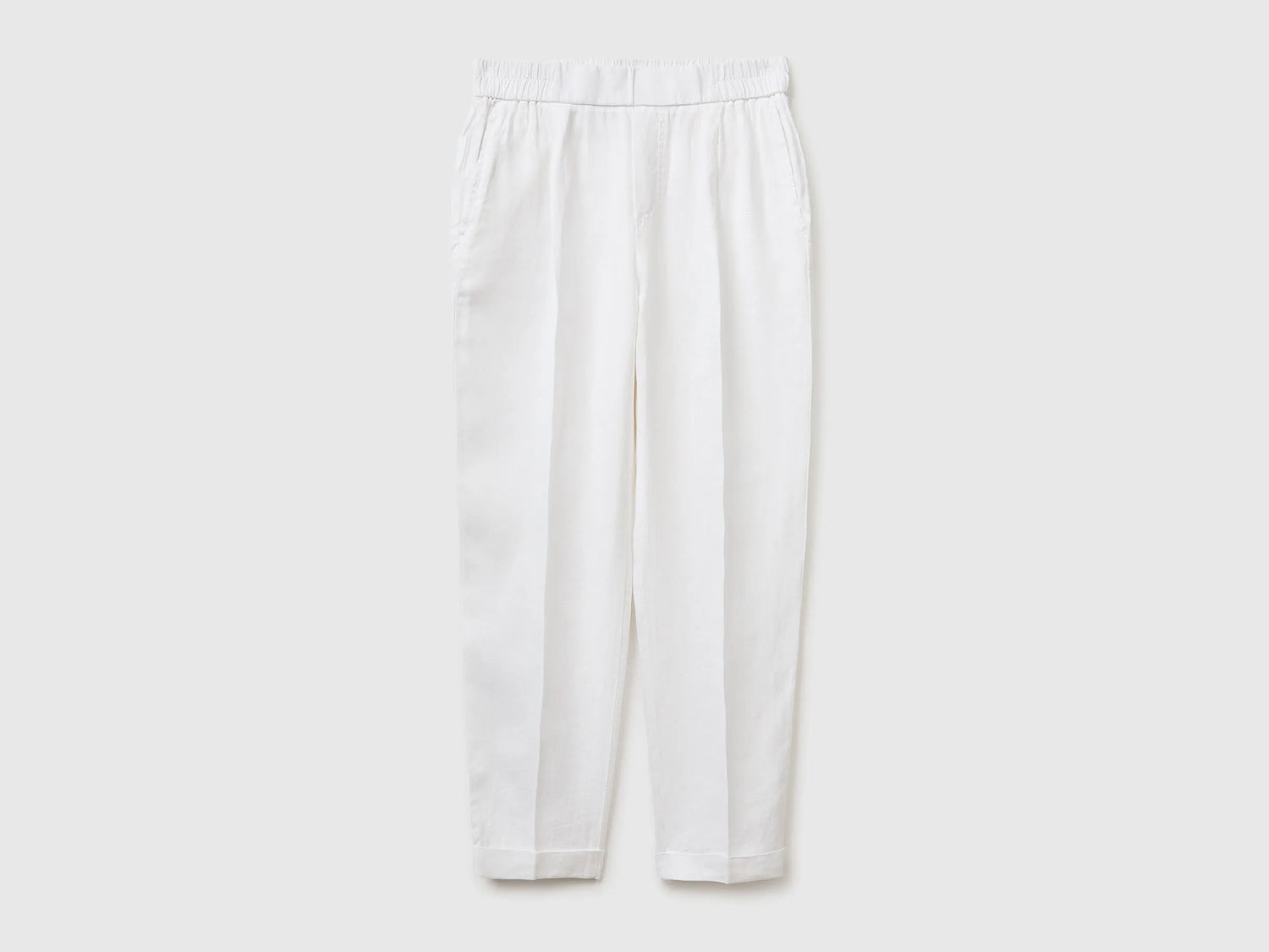 Benetton White Women 100% Linen Cigarette Trousers SKU: 4AGHDF079_101 Image 01