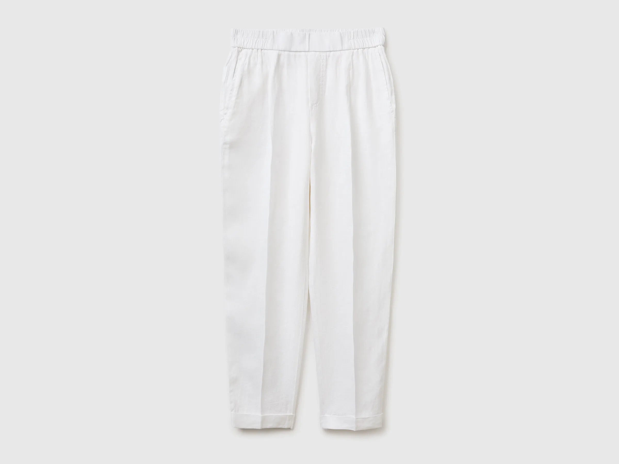Benetton White Women 100% Linen Cigarette Trousers SKU: 4AGHDF079_101 Image 01