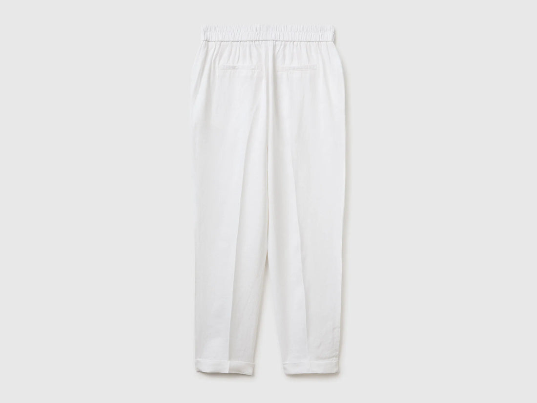 Benetton White Women 100% Linen Cigarette Trousers SKU: 4AGHDF079_101 Image 02
