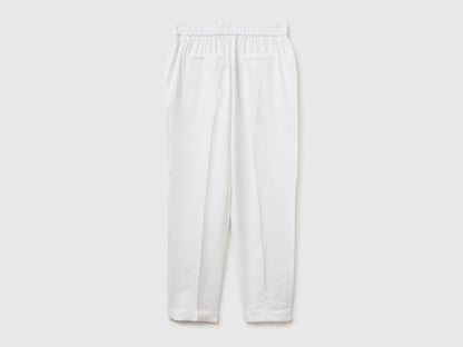 Benetton White Women 100% Linen Cigarette Trousers SKU: 4AGHDF079_101 Image 02
