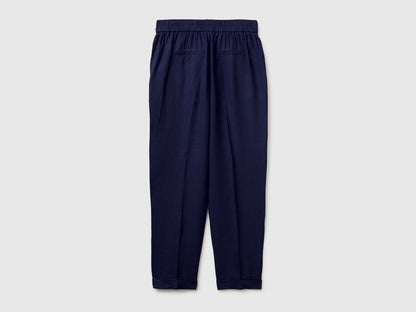 Benetton Dark Blue Women 100% Linen Cigarette Trousers SKU: 4AGHDF079_252 Image 02