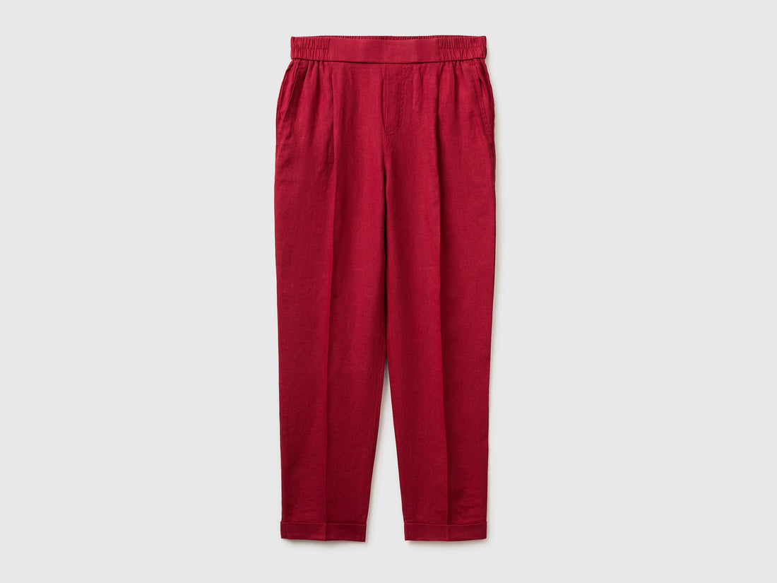 Benetton Strawberry Women 100% Linen Cigarette Trousers SKU: 4AGHDF079_2G1 Image 01