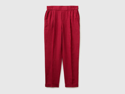 Benetton Strawberry Women 100% Linen Cigarette Trousers SKU: 4AGHDF079_2G1 Image 01