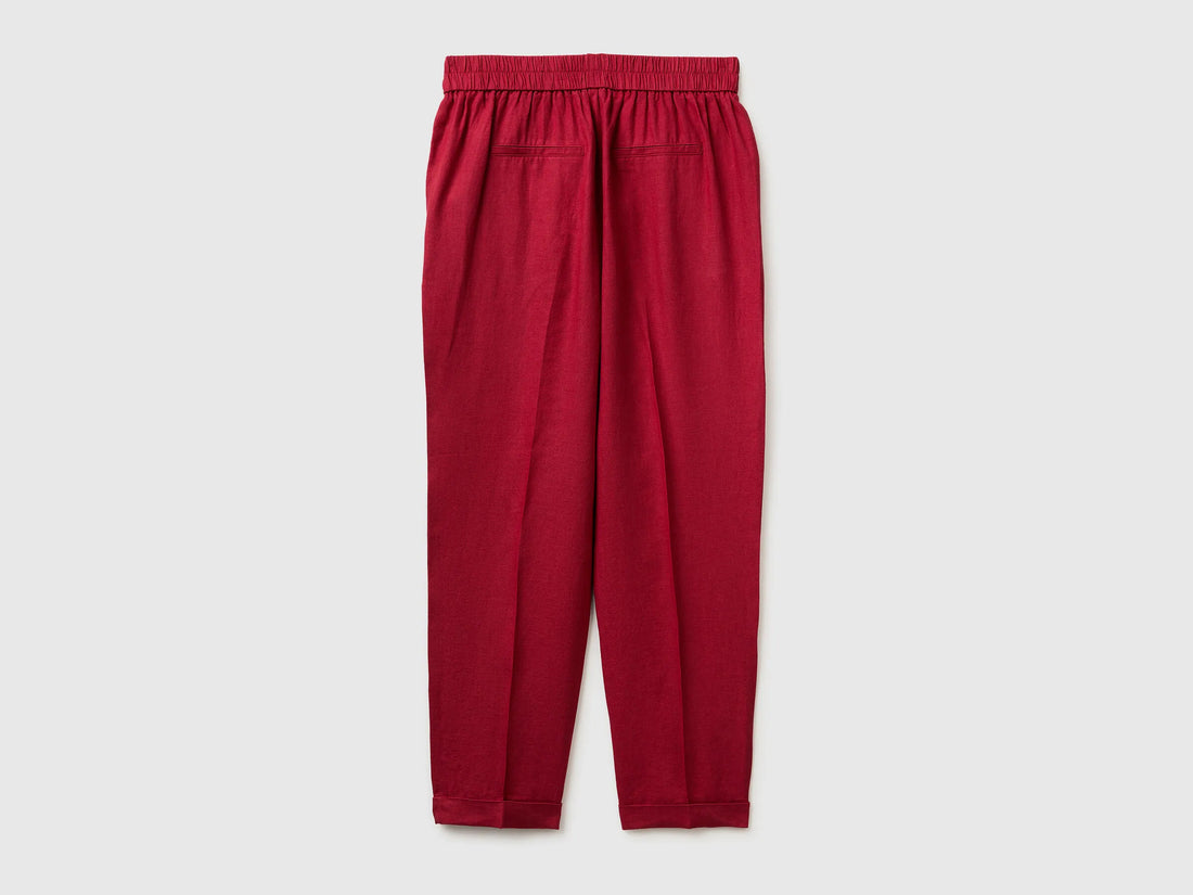 Benetton Strawberry Women 100% Linen Cigarette Trousers SKU: 4AGHDF079_2G1 Image 02