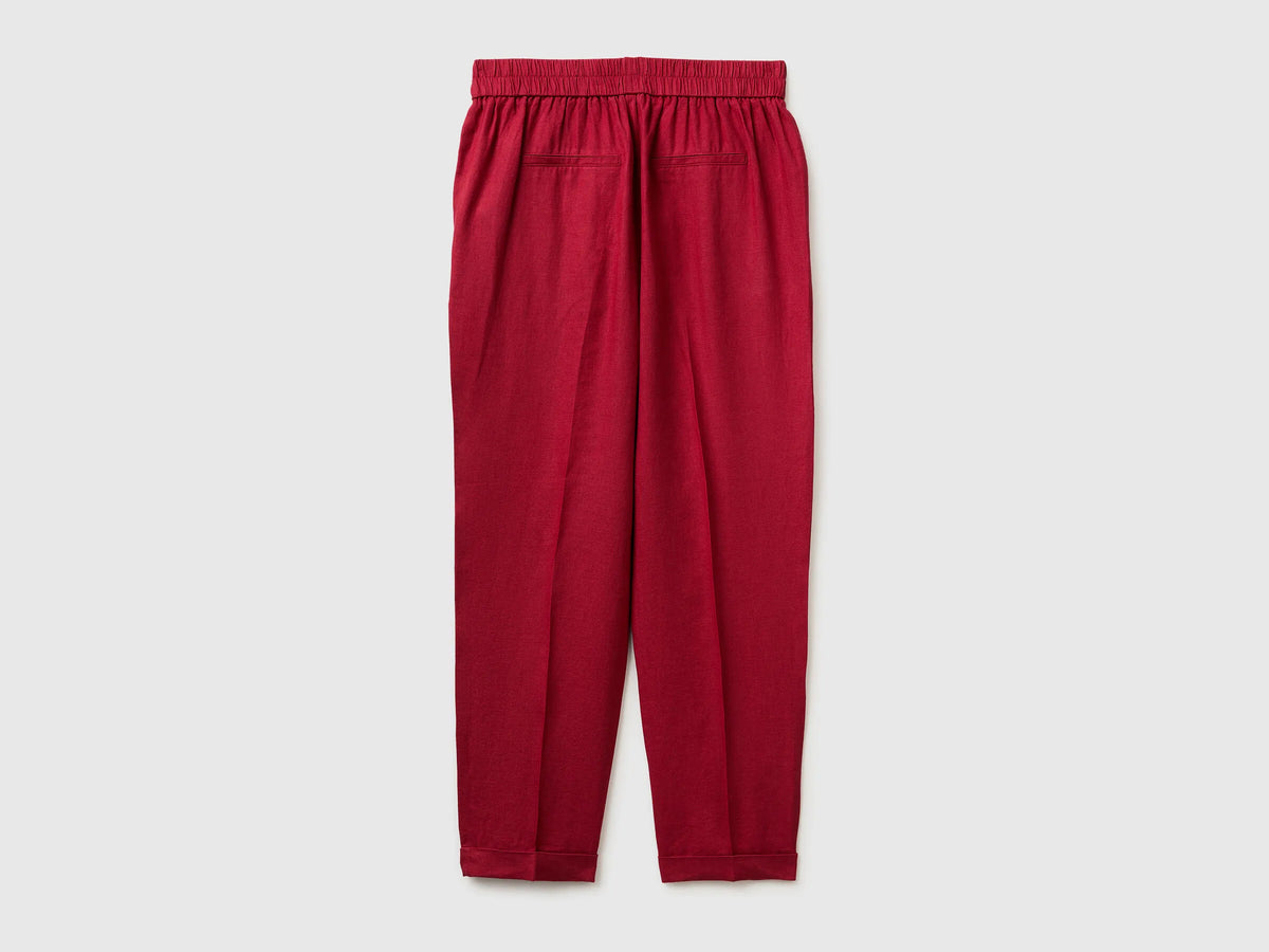 Benetton Strawberry Women 100% Linen Cigarette Trousers SKU: 4AGHDF079_2G1 Image 02