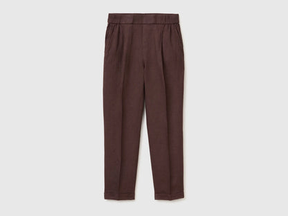 Benetton Brown Women 100% Linen Cigarette Trousers SKU: 4AGHDF079_33T Image 01