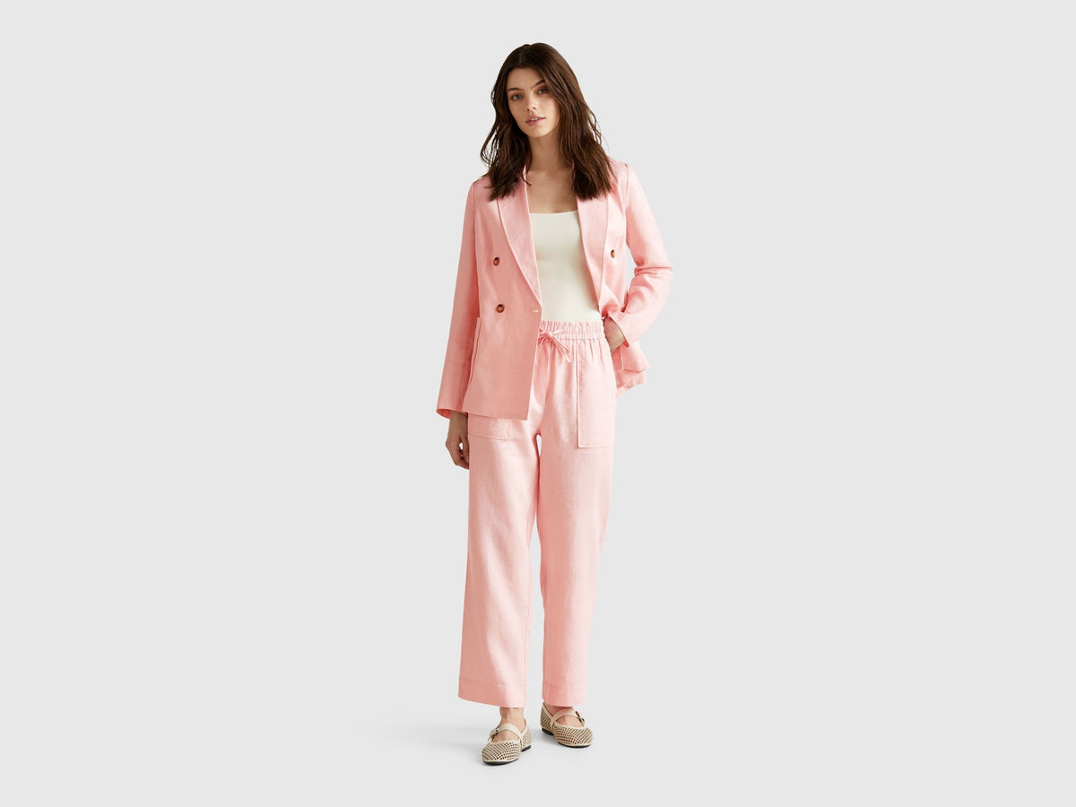 Benetton_Trousers in Pure Linen with Elastic_4AGHDF08J_04U_01