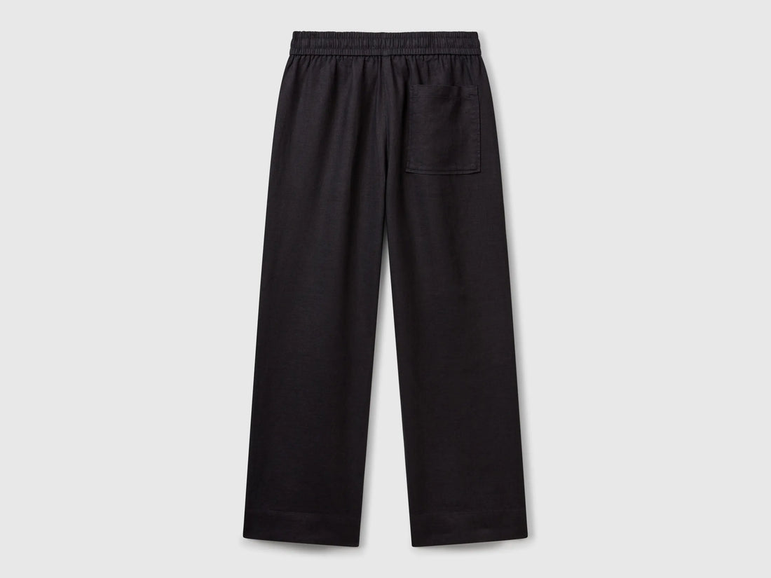 Benetton Black Women Trousers in Pure Linen with Elastic SKU: 4AGHDF08J_100 Image 02