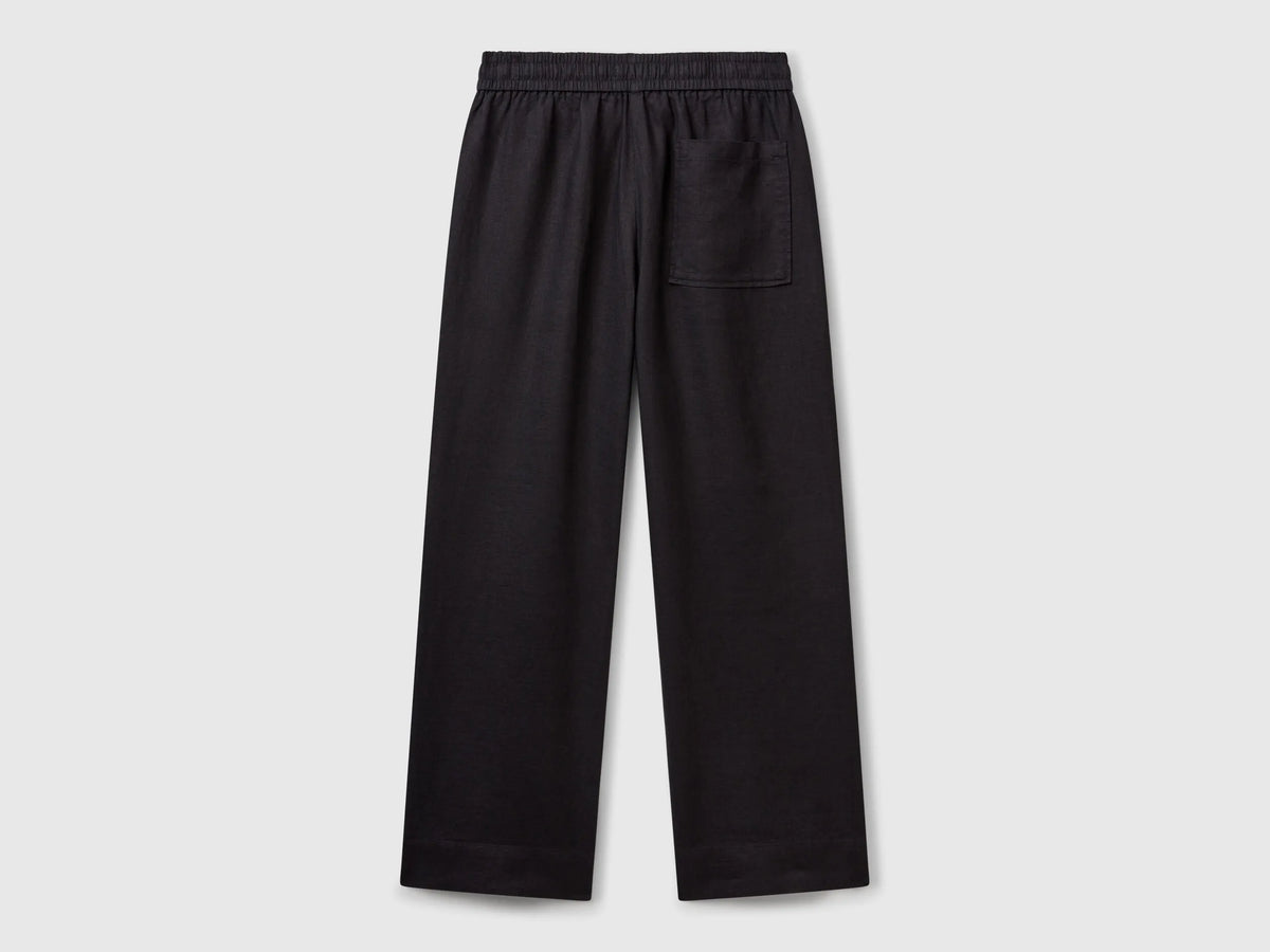 Benetton Black Women Trousers in Pure Linen with Elastic SKU: 4AGHDF08J_100 Image 02
