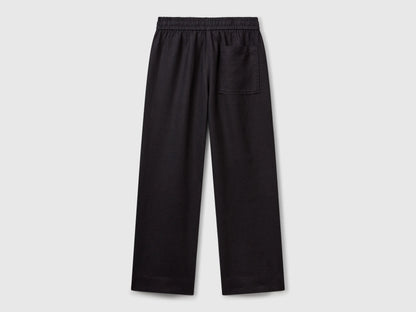 Benetton Black Women Trousers in Pure Linen with Elastic SKU: 4AGHDF08J_100 Image 02