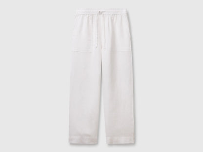 Benetton White Women Trousers in Pure Linen with Elastic SKU: 4AGHDF08J_101 Image 01