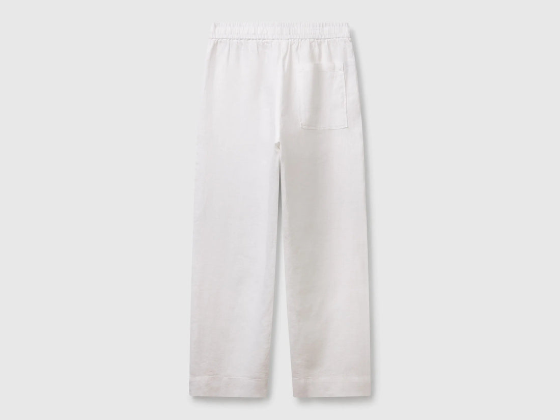 Benetton White Women Trousers in Pure Linen with Elastic SKU: 4AGHDF08J_101 Image 02