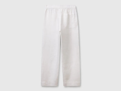 Benetton White Women Trousers in Pure Linen with Elastic SKU: 4AGHDF08J_101 Image 02