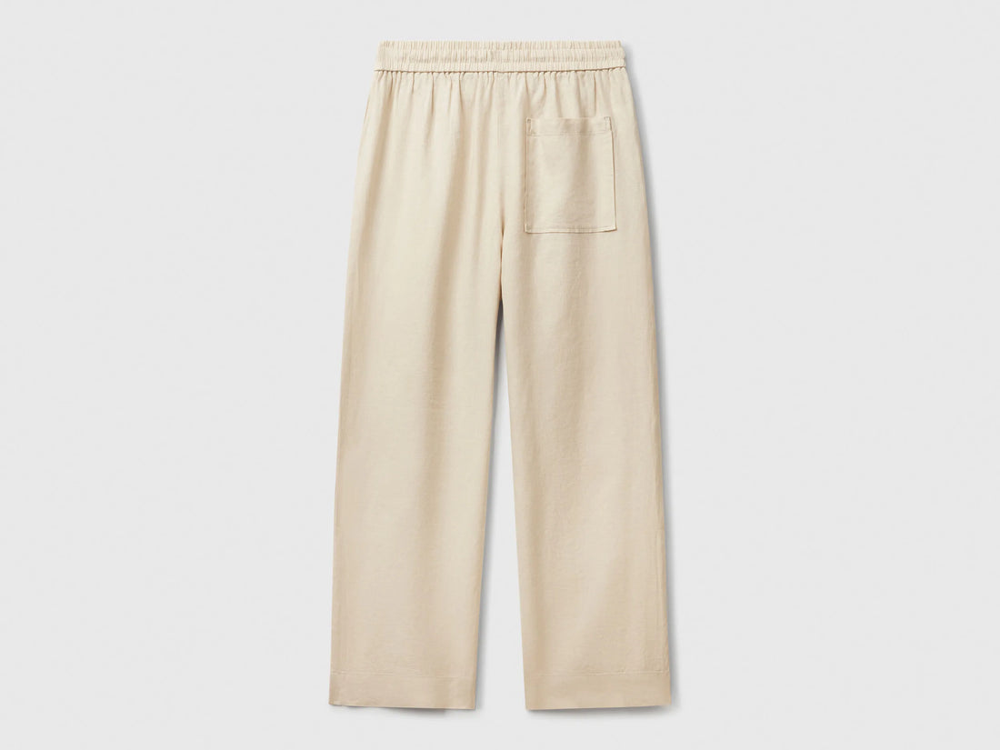 Benetton Beige Women Trousers in Pure Linen with Elastic SKU: 4AGHDF08J_152 Image 02