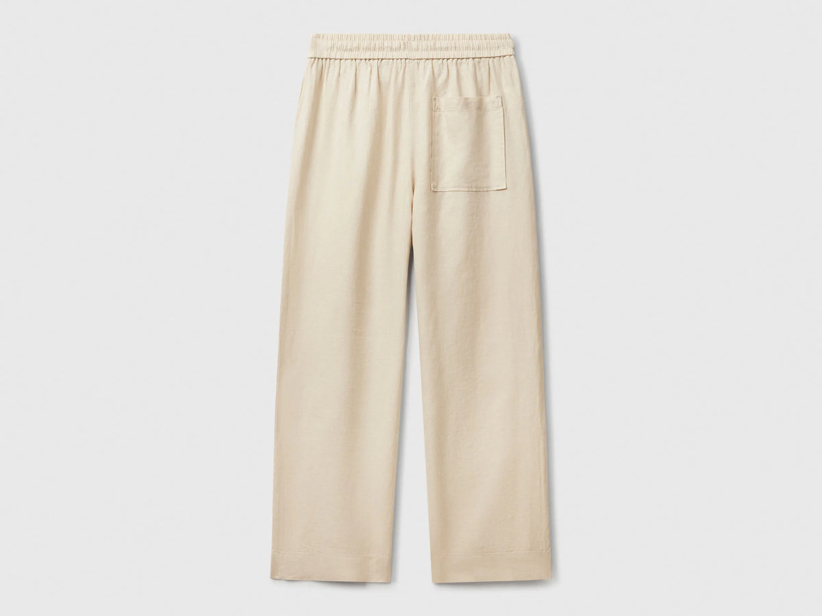 Benetton Beige Women Trousers in Pure Linen with Elastic SKU: 4AGHDF08J_152 Image 02