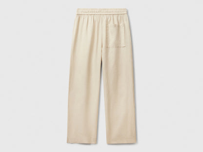 Benetton Beige Women Trousers in Pure Linen with Elastic SKU: 4AGHDF08J_152 Image 02