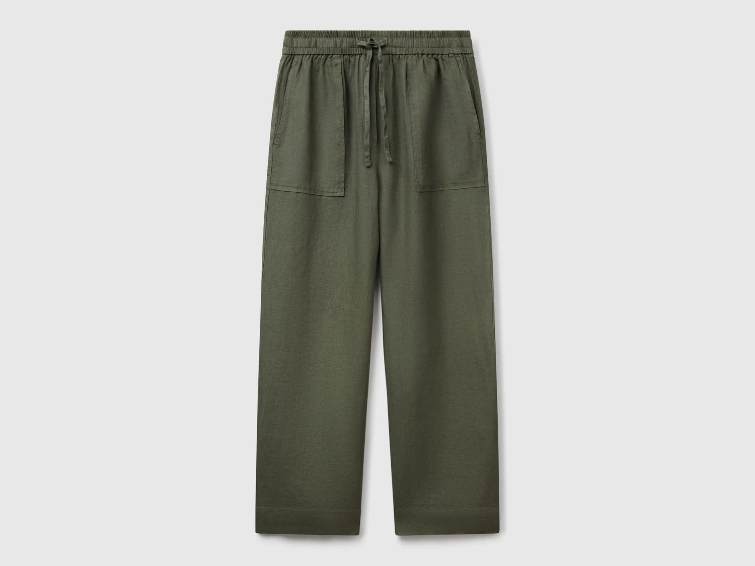 Benetton Military Green Women Trousers in Pure Linen with Elastic SKU: 4AGHDF08J_20W Image 01