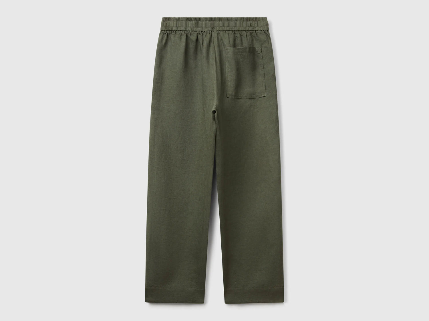 Benetton Military Green Women Trousers in Pure Linen with Elastic SKU: 4AGHDF08J_20W Image 02
