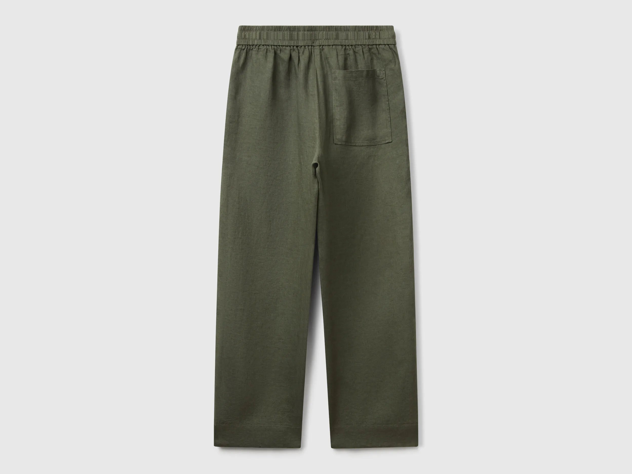 Benetton Military Green Women Trousers in Pure Linen with Elastic SKU: 4AGHDF08J_20W Image 02