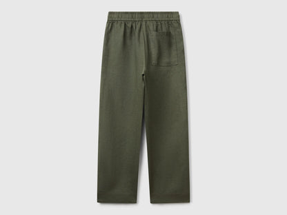 Benetton Military Green Women Trousers in Pure Linen with Elastic SKU: 4AGHDF08J_20W Image 02
