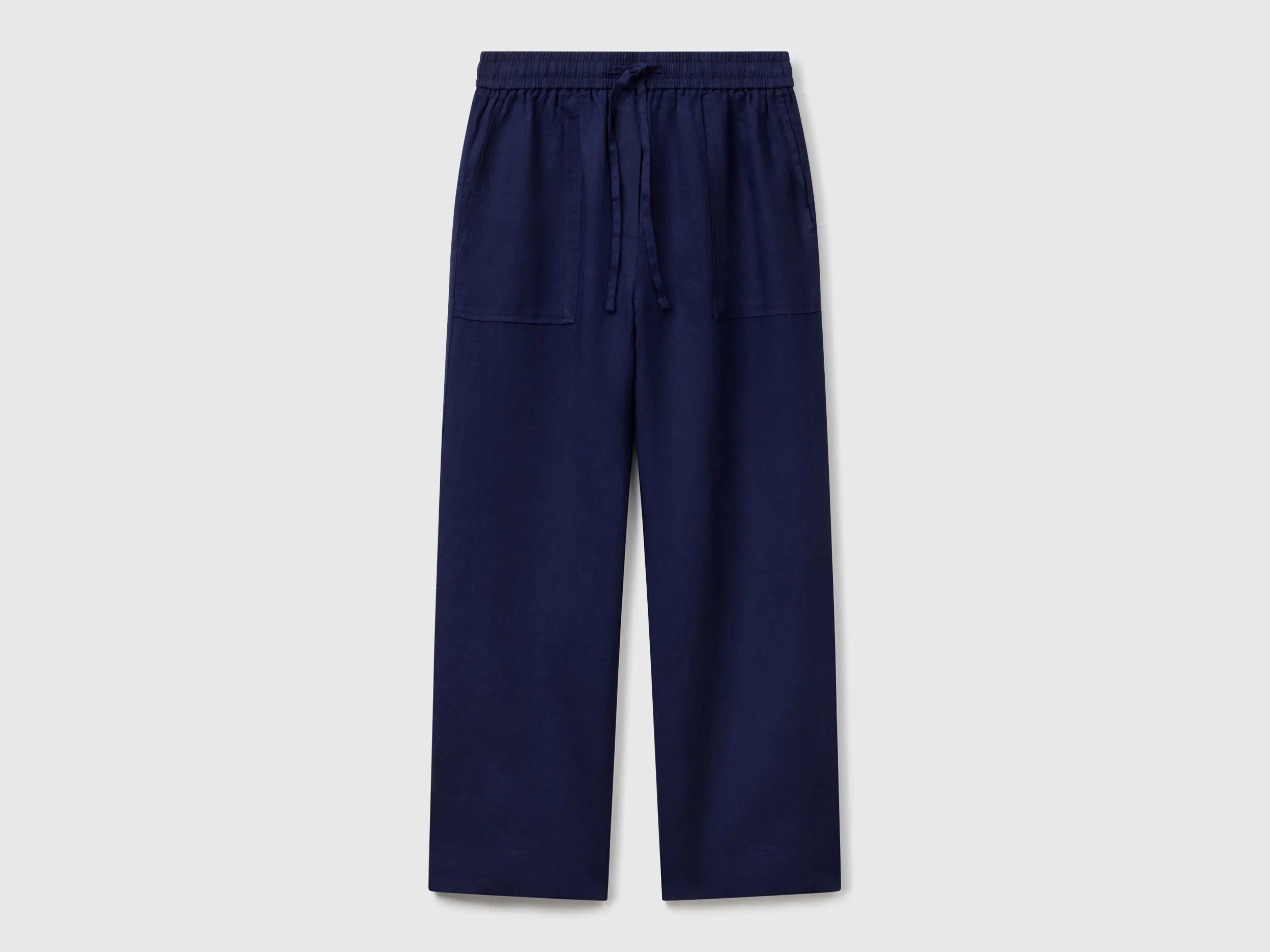 Benetton Dark Blue Women Trousers in Pure Linen with Elastic SKU: 4AGHDF08J_252 Image 01