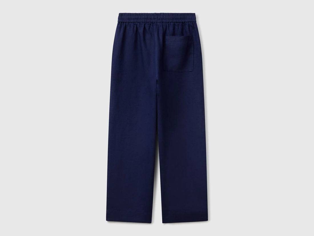 Benetton Dark Blue Women Trousers in Pure Linen with Elastic SKU: 4AGHDF08J_252 Image 02