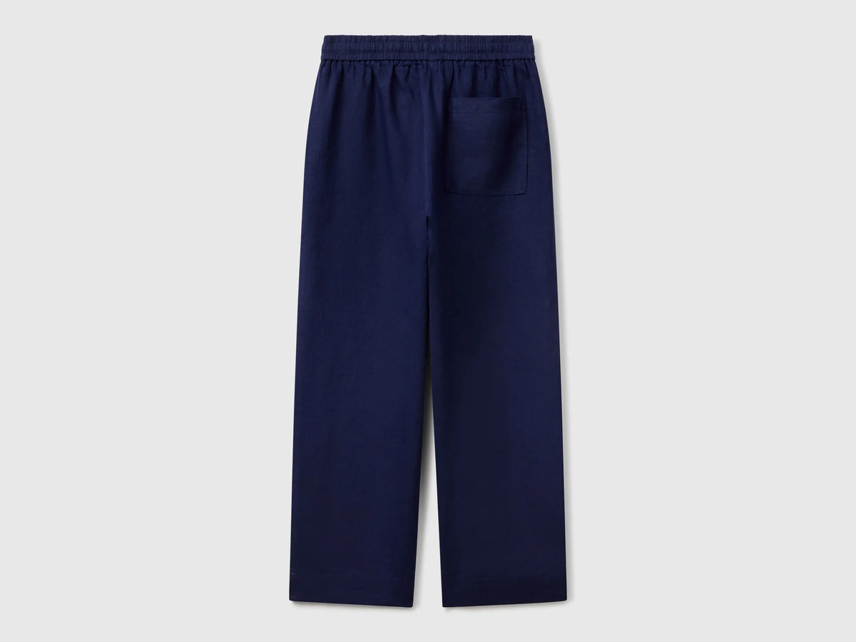 Benetton Dark Blue Women Trousers in Pure Linen with Elastic SKU: 4AGHDF08J_252 Image 02