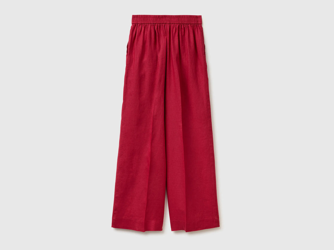 Benetton Strawberry Women Palazzo Trousers in Pure Linen SKU: 4AGHDF08K_2G1 Image 02