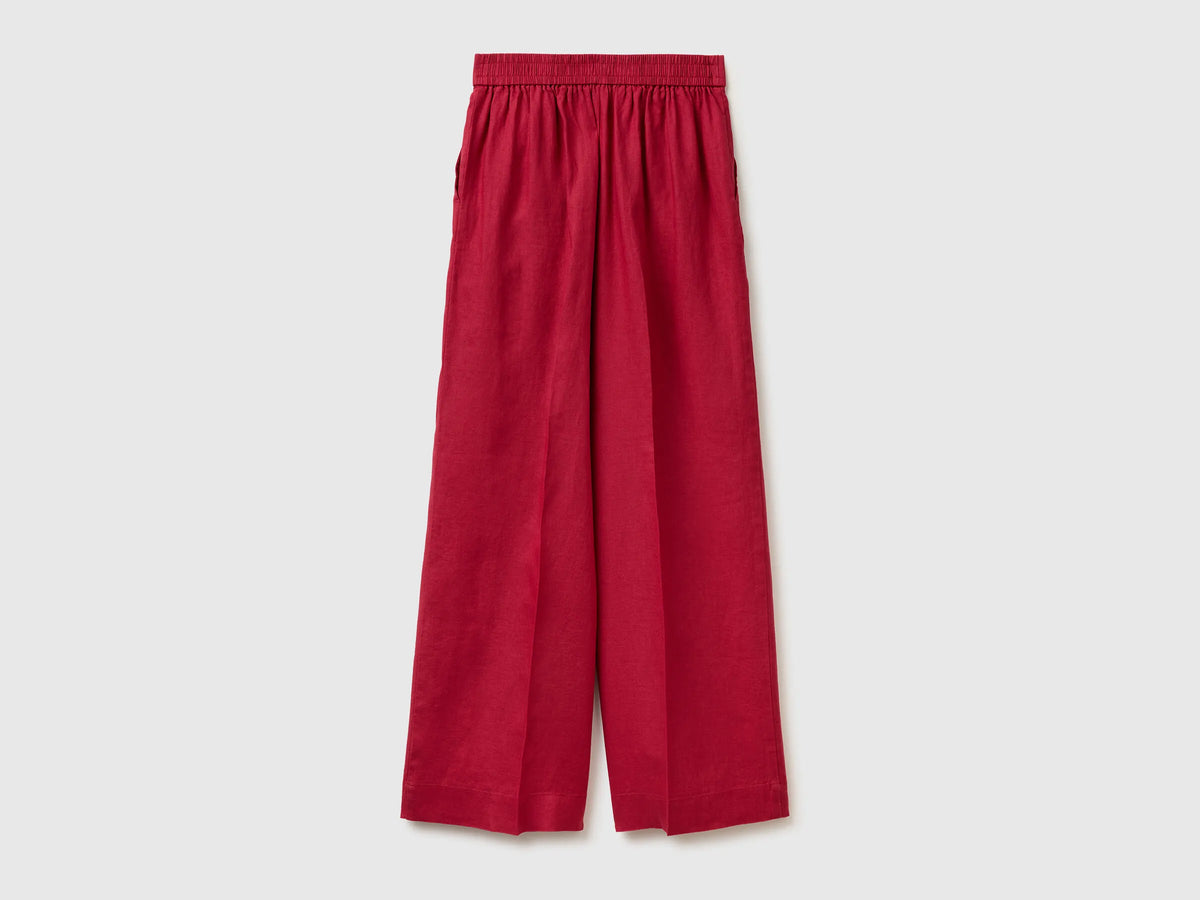 Benetton Strawberry Women Palazzo Trousers in Pure Linen SKU: 4AGHDF08K_2G1 Image 02