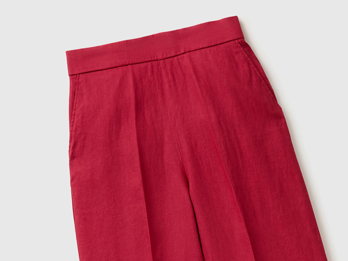 Benetton Strawberry Women Palazzo Trousers in Pure Linen SKU: 4AGHDF08K_2G1 Image 03