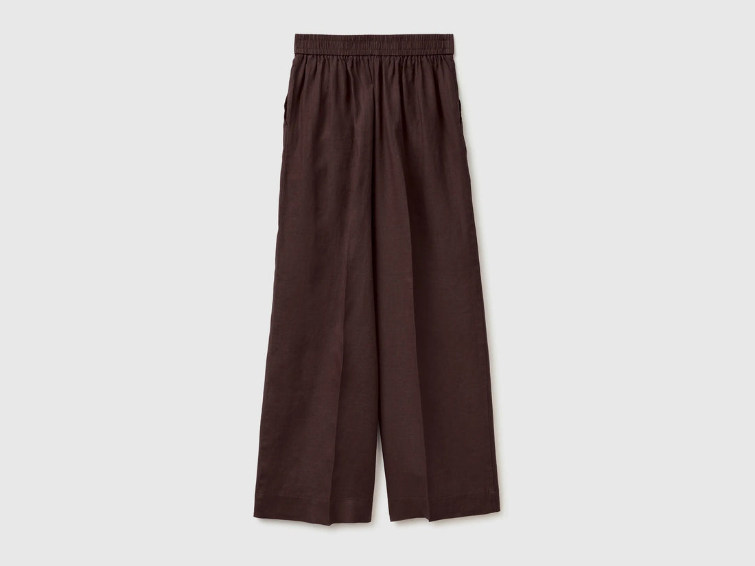 Benetton Brown Women Palazzo Trousers in Pure Linen SKU: 4AGHDF08K_33T Image 02