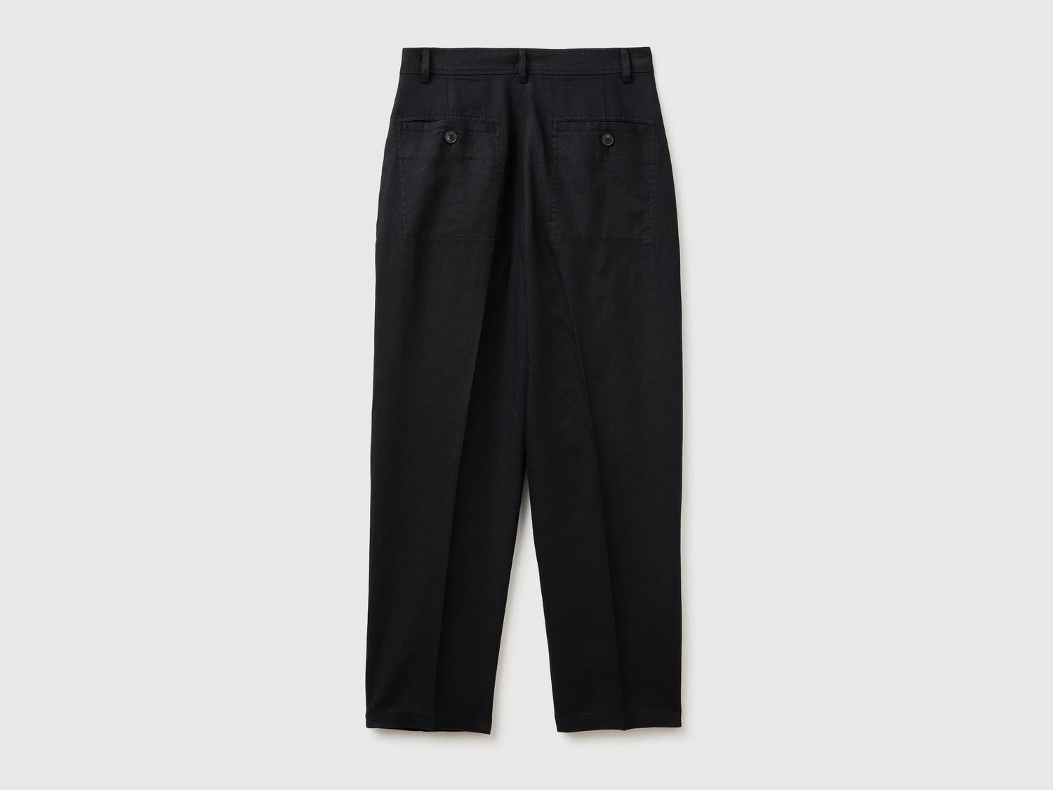 Benetton Black Women 100% Linen Straight Trousers SKU: 4AGHDF0AY_100 Image 02