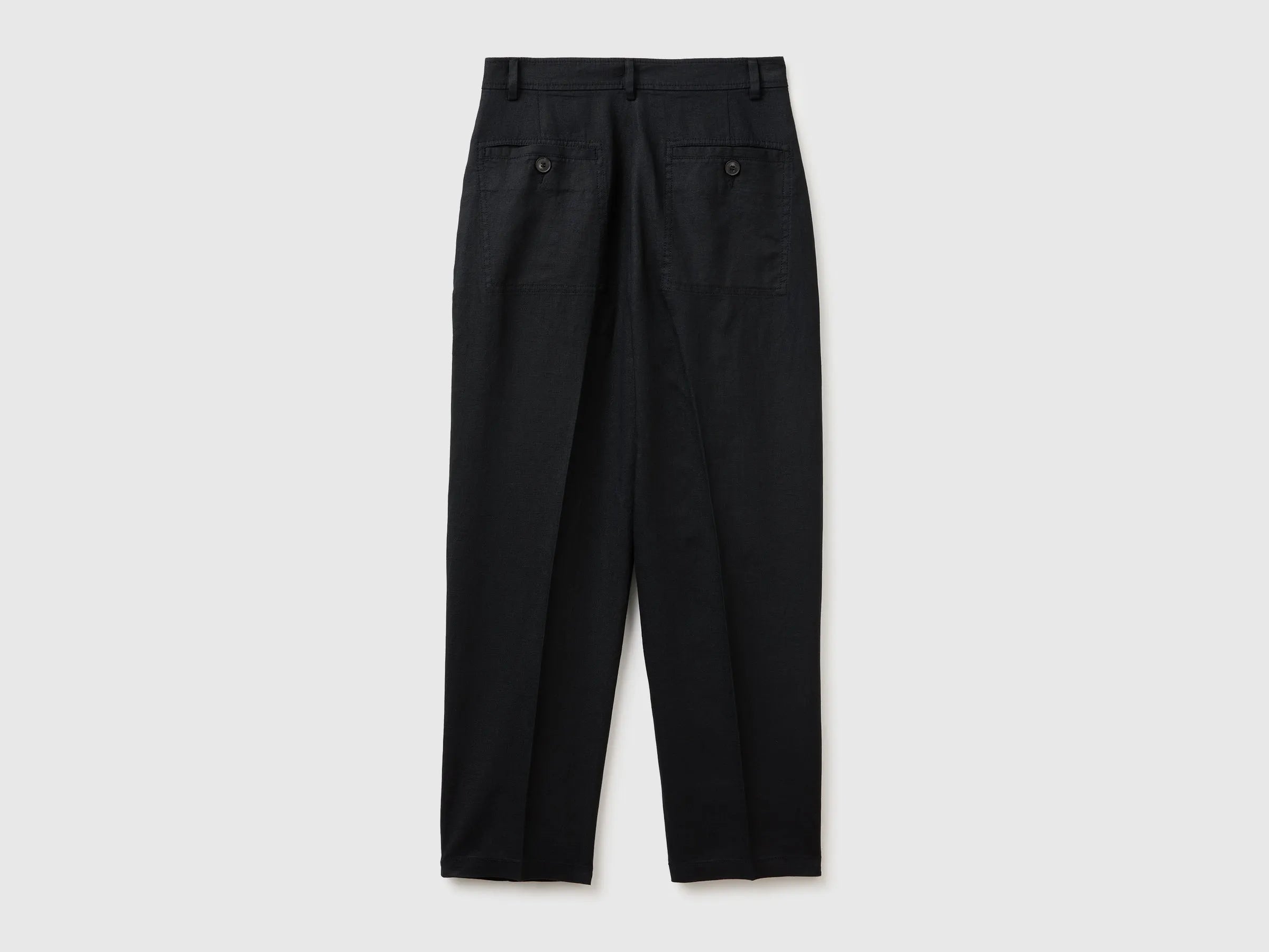 Benetton Black Women 100% Linen Straight Trousers SKU: 4AGHDF0AY_100 Image 02