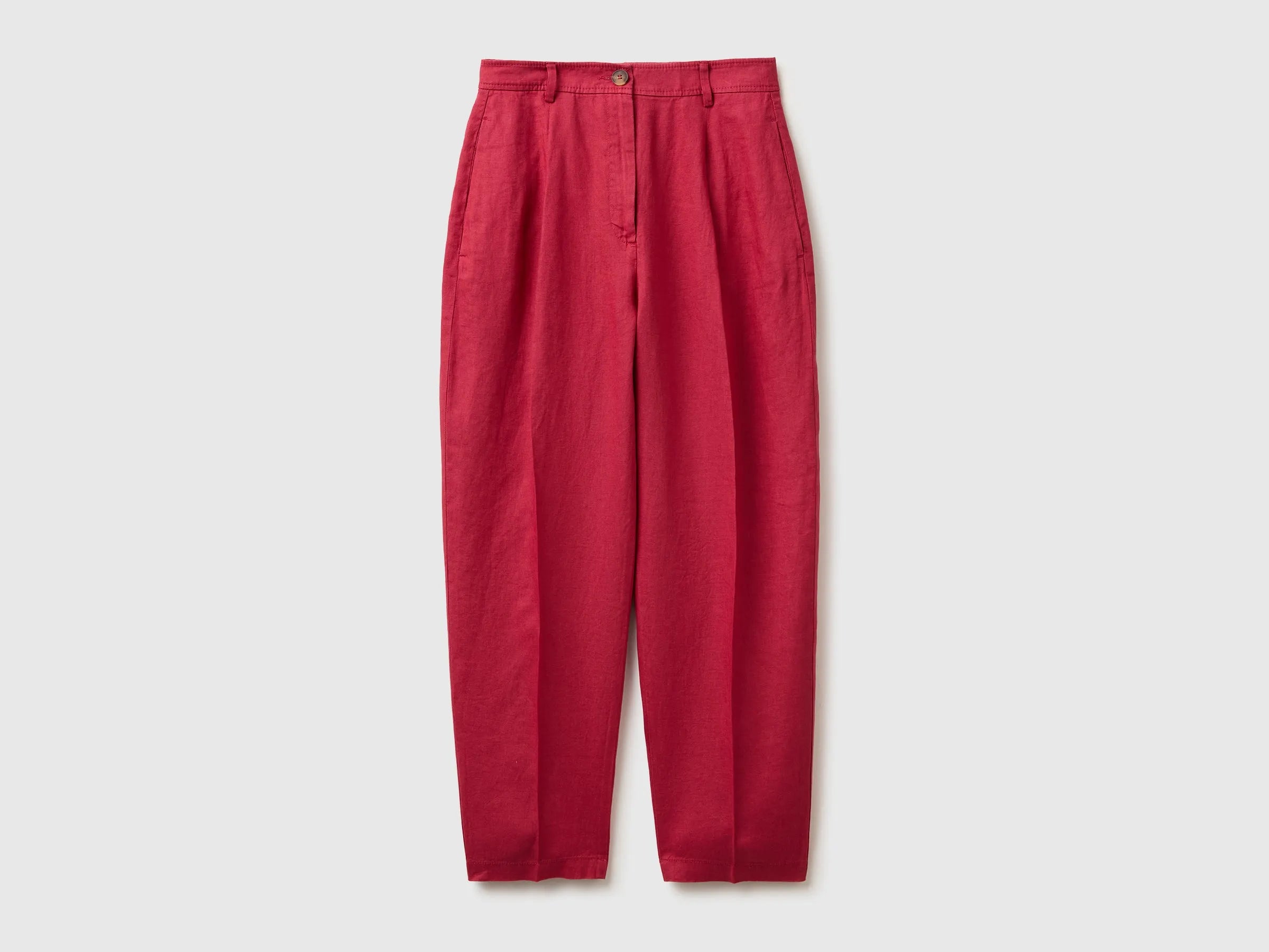 Benetton Strawberry Women 100% Linen Straight Trousers SKU: 4AGHDF0AY_2G1 Image 01