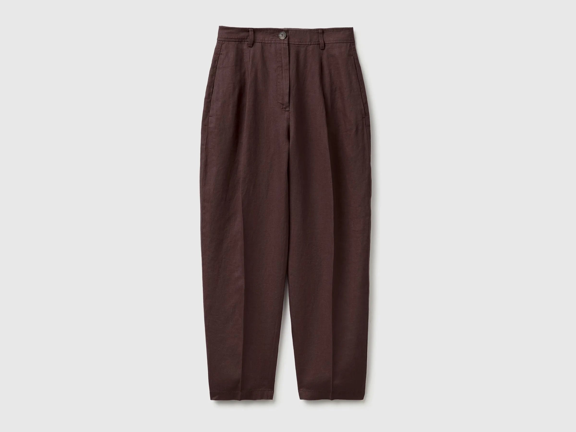 Benetton Brown Women 100% Linen Straight Trousers SKU: 4AGHDF0AY_33T Image 01