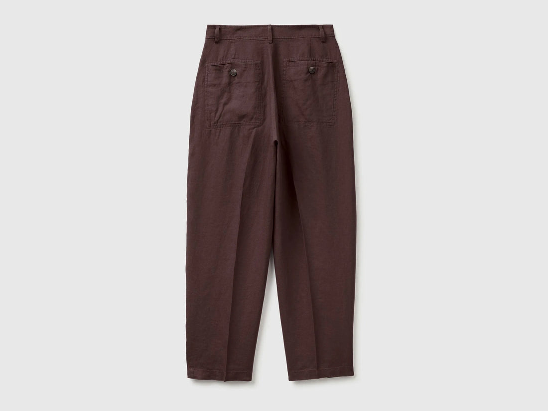 Benetton Brown Women 100% Linen Straight Trousers SKU: 4AGHDF0AY_33T Image 02