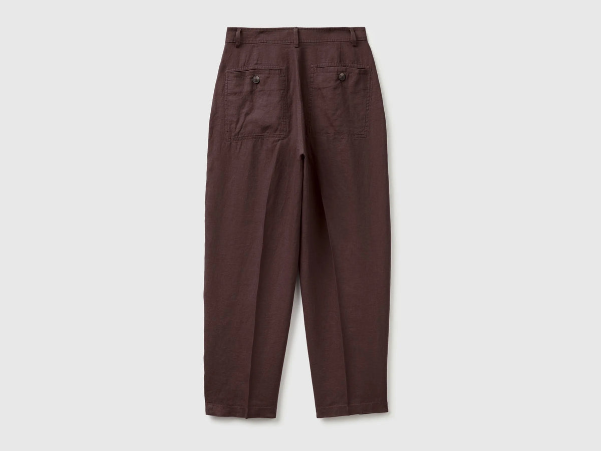 Benetton Brown Women 100% Linen Straight Trousers SKU: 4AGHDF0AY_33T Image 02