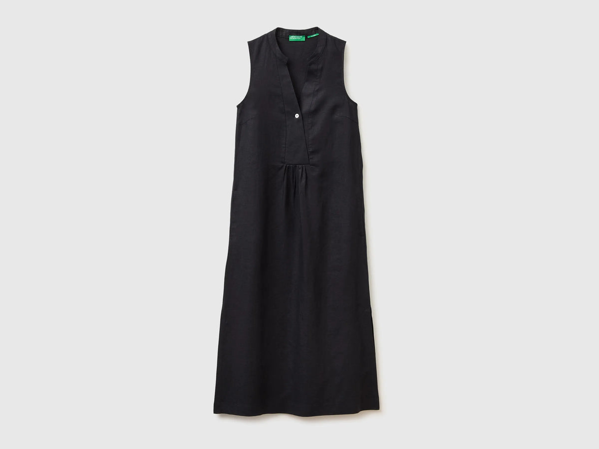 Benetton Black Women Long Dress 100% Linen SKU: 4AGHDV0CD_100 Image 01