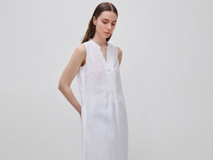Benetton White Women Long Dress 100% Linen SKU: 4AGHDV0CD_101 Image 02