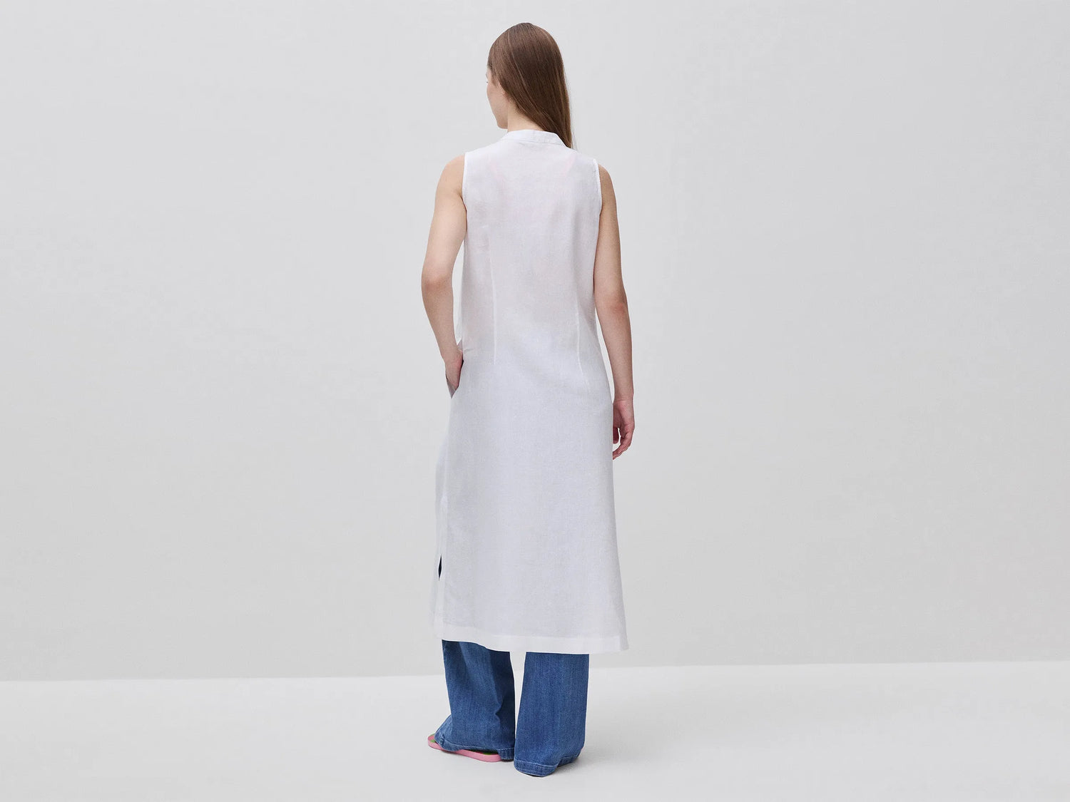 Benetton White Women Long Dress 100% Linen SKU: 4AGHDV0CD_101 Image 03