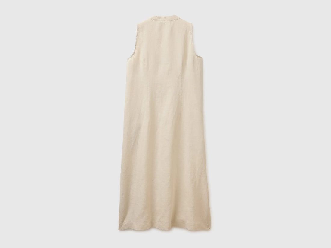 Benetton Beige Women Long Dress 100% Linen SKU: 4AGHDV0CD_152 Image 02