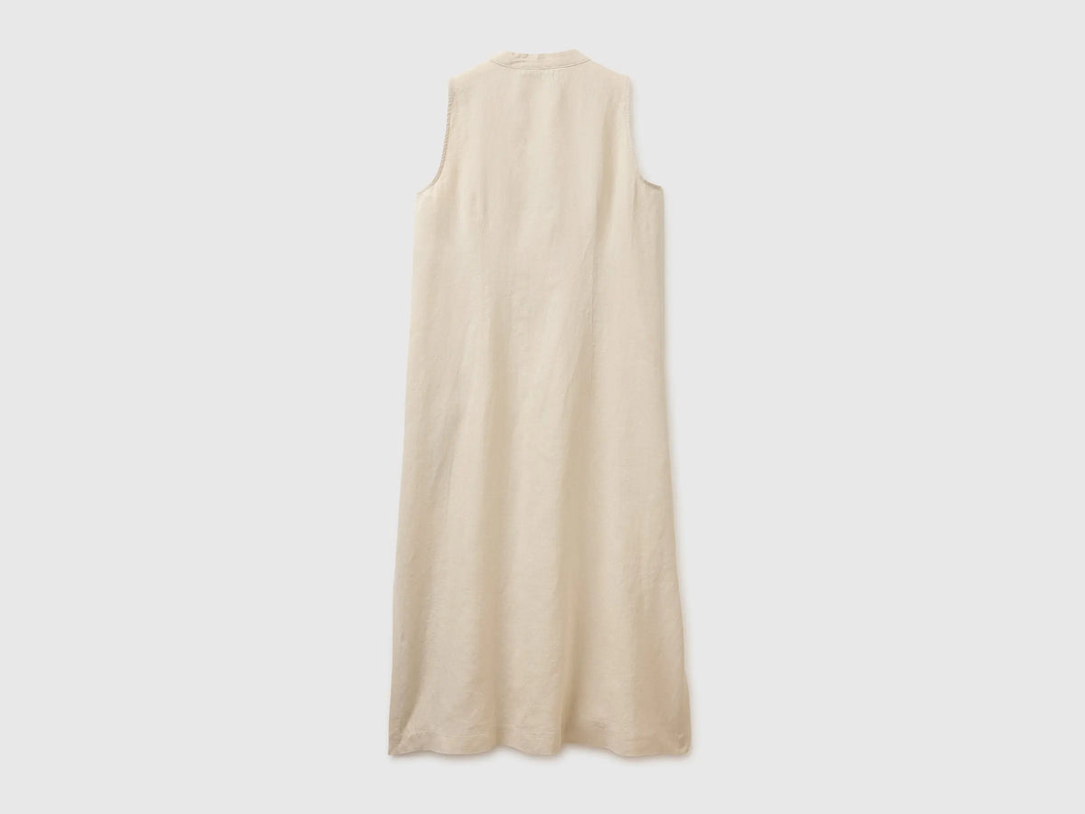 Benetton Beige Women Long Dress 100% Linen SKU: 4AGHDV0CD_152 Image 02