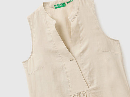 Benetton Beige Women Long Dress 100% Linen SKU: 4AGHDV0CD_152 Image 03